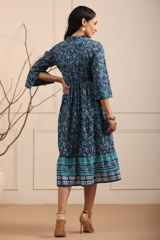 Women Navy Blue Ethnic Motifs A Line Dress