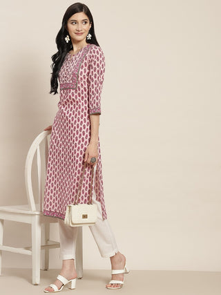 Women Pink Ethnic Motifs Printed Staight Kurta