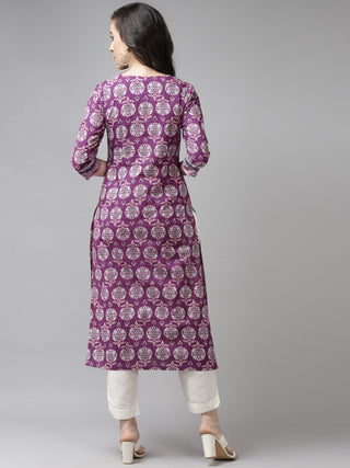 Women Purple & White Pure Cotton Printed Kurta