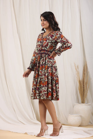 Women Printed Cotton Fit & Flare Knee Length Dress