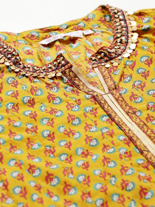 Women Mustard Coloured Kurta with Churidar & Dupatta