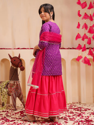 cotton bandhani kurti with sharara dupatta