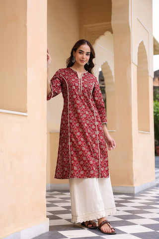 cotton floral kurti round neck