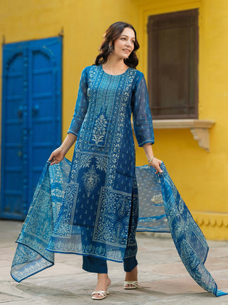 cotton kurta set with ethnic motifs print