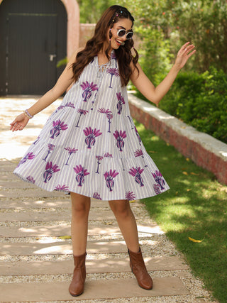 cotton printed fit and flare dress