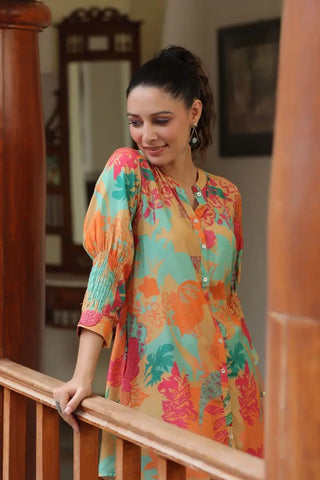 Women Multi Floral Printed Muslin Rayon Tunic With Trouser