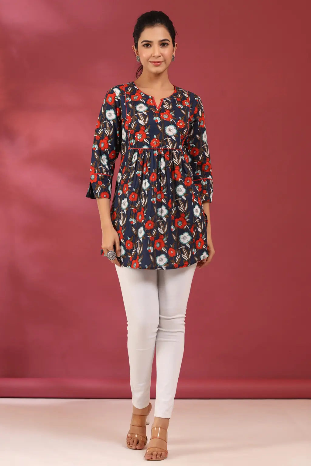 Robe Mini Free People - Taille 6 - Imprimé Floral Liberty Bleu Marine Et Rouge - Neuve Sans étiquette