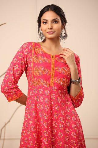 Women Fuchsia Ethnic Motifs Printed Anarkali Kurta