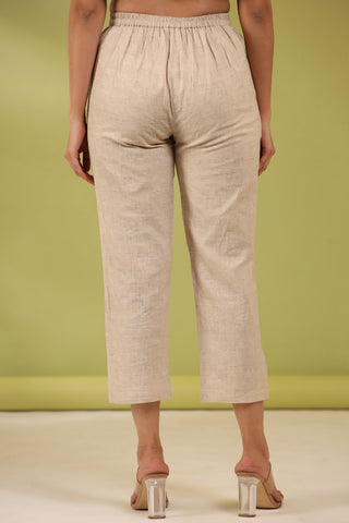 Women Textured Cotton Pleated Cigarette Trousers