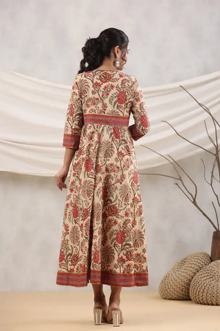 Women Maroon Floral Printed Anarkali Dress