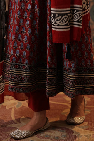 Maroon Cotton Anarkali Kurta Set