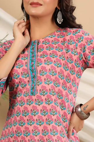 Women Pink Ethnic Motifs Printed Pure Cotton Kurti