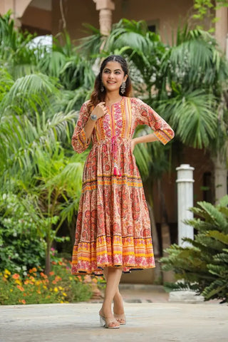 Women Beige Pure Cotton Anarkali Kurta