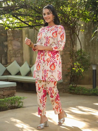 Women Multi Colour Printed Pure Cotton Tunic With Trouser