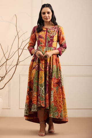 Women Multi Colored Floral Printed Anarkali Dress