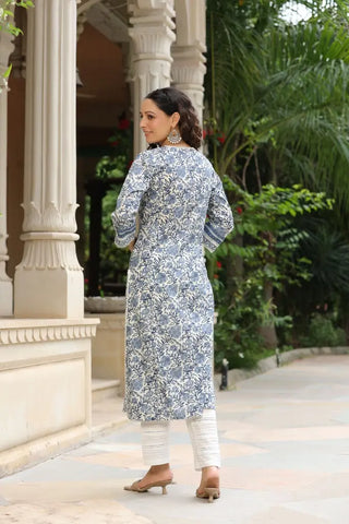 Women Blue Floral Printed A-line Kurta