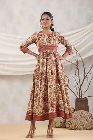 Women Maroon Floral Printed Anarkali Dress