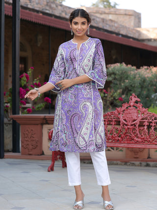 Women Purple Paisley Printed Straight Kurta