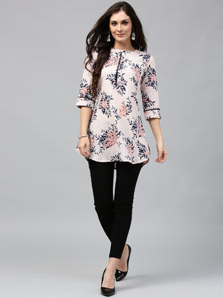 Women Peach Floral Printed Pure Cotton A-Line Kurti