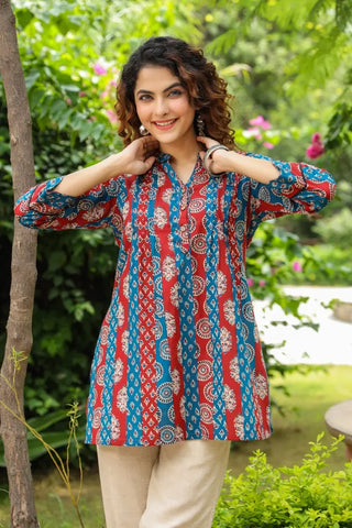 Maroon & Blue Ethnic Motif Kurti