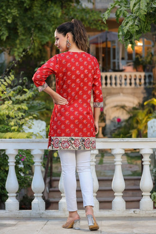 Straight Red Kurti in Pure Cotton for Women