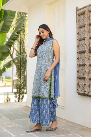 ethnic motif printed kurta set blue