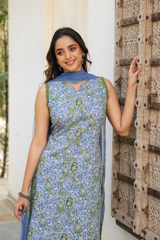ethnic motif printed kurta sets blue