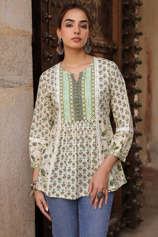 ethnic motifs cotton peplum top