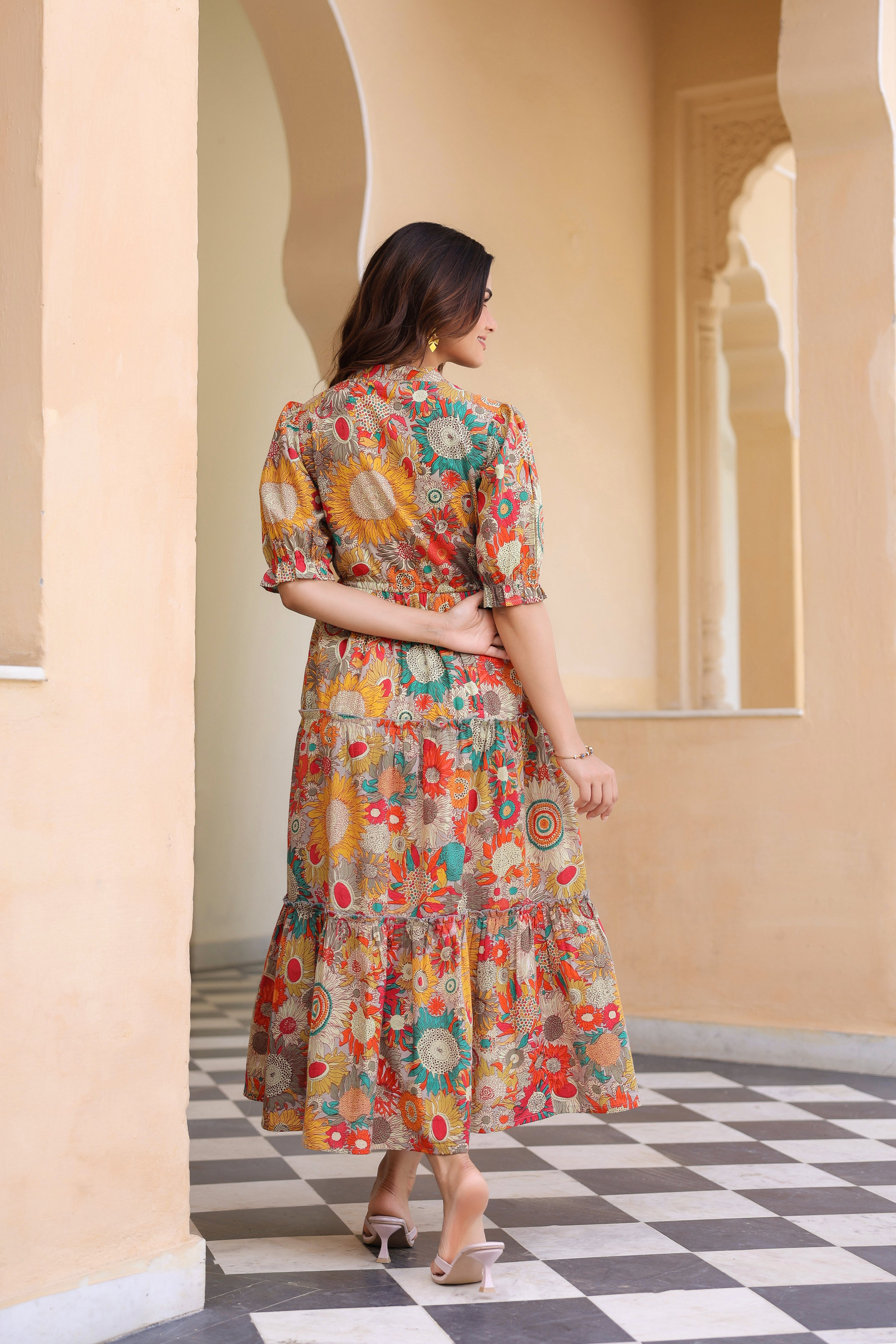 women ethnic dresses Women Floral Printed V-Neck Pure Cotton Ethnic Dresses – Rain & Rainbow