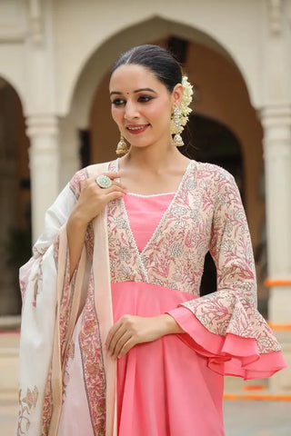 Women Pink Anarkali Printed Kurta Set