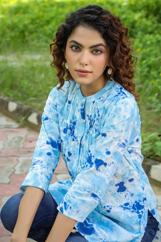 Women Blue Tie & Dye A-Line Kurti