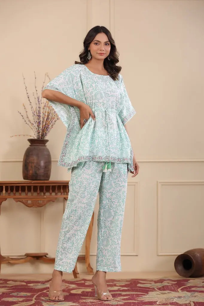 Women Blue and White Pure Cotton Night Suit Set – Rain Rainbow