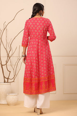 Women Fuchsia Ethnic Motifs Printed Anarkali Kurta