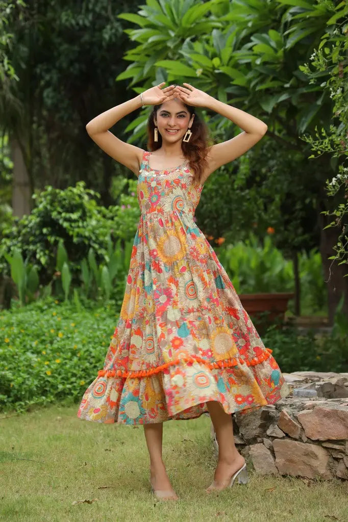Women Fit & Flare Floral Printed Ethnic Dress Rain & Rainbow Women Fit & Flare Floral Printed Ethnic Dress Rain & Rainbow
