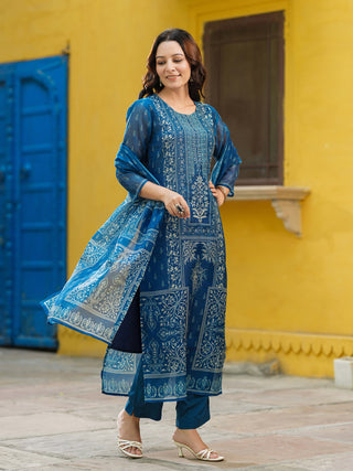 festive kurta set with trousers and dupatta