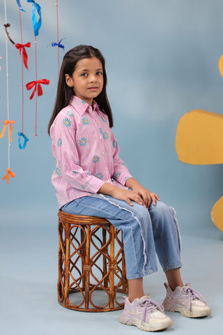 girls casual cotton tops pink