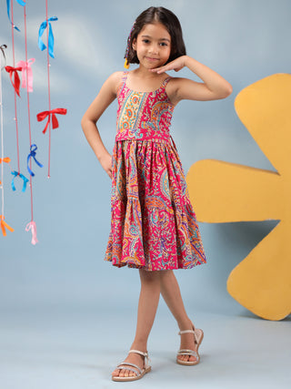 girls pink cotton printed dress