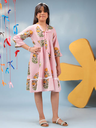 girls pink floral cotton dress
