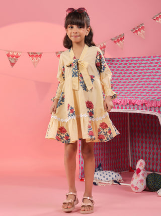 girls yellow floral cotton dress