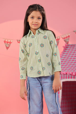 green floral cotton shirt girls