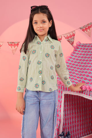 green floral cotton shirts girls