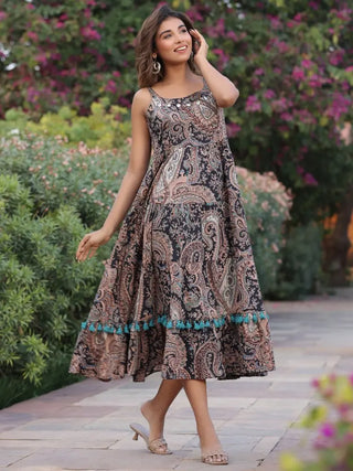 Paisley Printed Fit and Flared Cotton Midi Dress