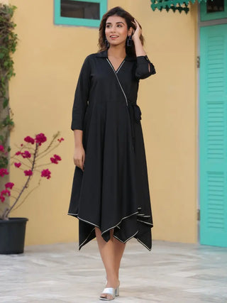 Women Black Asymmetrical Hem Dress