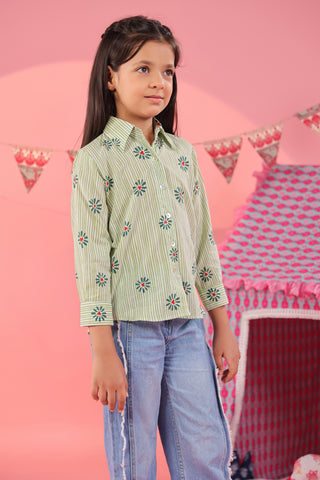 kids green casual cotton shirt