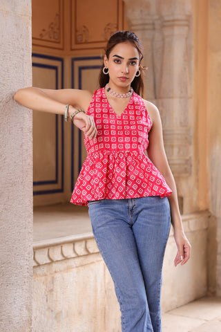 pink bandhani peplum top women