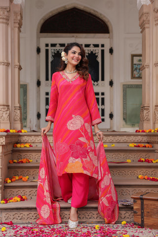 pink floral kurta set with dupatta