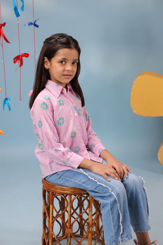 pink striped cotton tops girls
