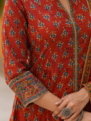 printed cotton anarkali suit maroon color