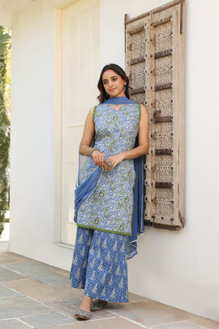 traditional blue kurta palazzo set