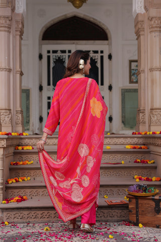 women 3 piece kurta set pink